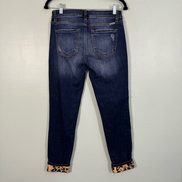 KANCAN Denim Jeans Womens 9/28 Leopard Patch Cuffed Mid Rise Ripped Skinny Blue - Picture 2 of 9